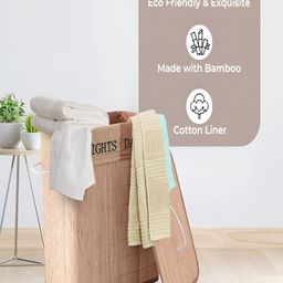 Kuber Industries Beige Bamboo Foldable Laundry Basket With Lid image 2