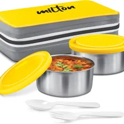 New Mini Insulated Tiffin with 2 , 280 ml Each, Yellow 2 Containers Lunch Box-19