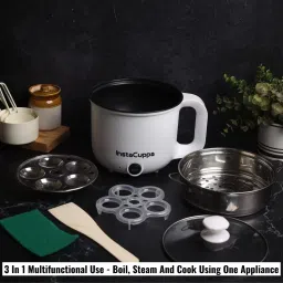 instacuppa 3-in-1 Multi Cook Kettle with Steamer | Non-Stick Inner Pot | 600 Watts Multi Cooker Electric Kettle image 2