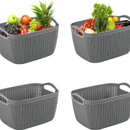 Plastic Pack of 4 Multi-Purpose Plastic Basket for Storage Q6 | (10 LTR) Grey Storage Basket-image-91