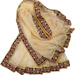 Net Embroidered Gold, Maroon Women Dupatta-image-74