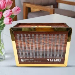 Counting target money box | Coin box for saving| golden Wooden Money Saving Box Coin Bank-image-74