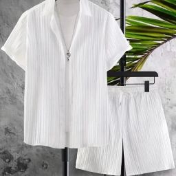 Men Top & Shorts Set White Solid-image-20