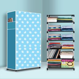 6 Shelf Foldable Collapsible Wardrobe Storage Organizer Almirah Cloth Rack PP Collapsible Wardrobe-image-71