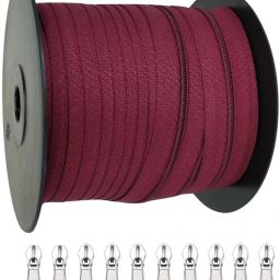 Zipper Roll (Number : 5) 10 Meter Maroon with 10 Zip Puller Maroon Nylon Two Way Open-ended Zipper-image-23