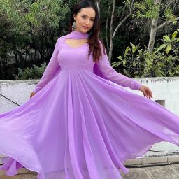 Printed Georgette, Crepe Stitched Anarkali Gown-image-92