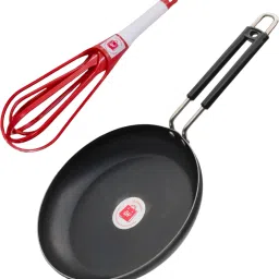 Pure Iron Fry Pan with Grip Handle & Foldable Plastic Whisker Beater Fry Pan 20 cm diameter 0.75 L capacity-22