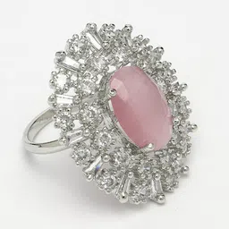 NVR Silver-Plated Cubic Zirconia Studded Adjustable Finger Ring image 3
