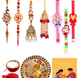 Bhaiya Bhabhi 2BB3KTS160 Bhaiya Bhabhi Kids Rakhi Set Mauli Thread Thali Set-image-36
