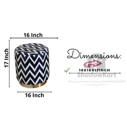 Shadowkart Black Geometric Printed Wooden Ottomans image 2