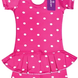 hacer Frock Jumpsuit Swimwear Floral Print Bodysuit Short Sleeve Knee Length Polka Print Women Swim-dress Pink Swimsuit-picture-22