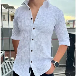 Men Regular Fit Self Design Spread Collar Casual Shirt-image-85