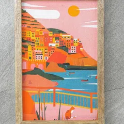The Decor Mart Pink & Orange-color Italian City Canvas Painting Framed Wall Art-image-57
