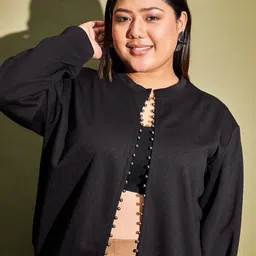 CURVE BY KASSUALLY Black Plus Size Embellished Beaded Open Front Shrug image 2