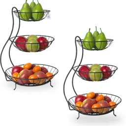 Pack of 2 Metal 3-Layer Fruit Basket for Dining Table | Black Steel Fruit & Vegetable Basket-image-12