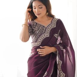 Embellished, Embroidered Bollywood Organza Saree-picture-17