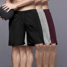 Pack of 3 Self Design Men Black, Grey, Maroon Regular Shorts-image-4