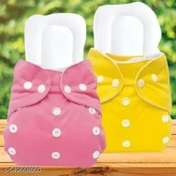 Reusable Cloth Diapers with Absorbent Inserts - Pink & Yellow, Adjustable Fit - Premature-image-0