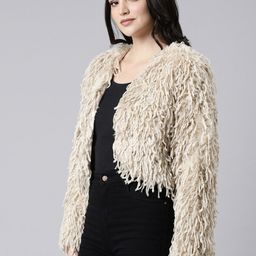 SHOWOFF Self Design Acrylic Crop Open Front Shrug image 3