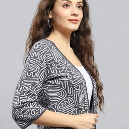 Monte Carlo Geometric Printed Cotton Open Front Crop Shrug image 5