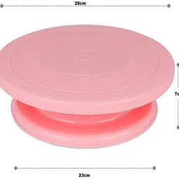 lomesh Multipurpose Cake Decorating Rotating Cake Turntable Revolving Cake Stand for Sugar Craft, Cake Turning Table 360 Degree Rotating Platform for Cake Baking (28cm - Peach Color - Pack of 1) Plastic Cake Server image 2