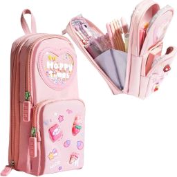 Pencil Pouch 3 Compartment Pencil Case Stationary, Classes Imported Heavy Quality Pouch Art Polyester Pencil Box-image-6