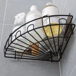 Bathroom Shelf for Wall, Self Adhesive Bathroom Organiser, 4 Hooks Iron Wall Shelf-image-40