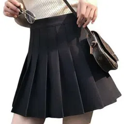 Women Striped Pleated Black Skirt-image-23
