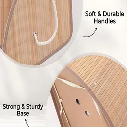 Kuber Industries Beige & White Bamboo Laundry Basket With Lid & Rope Handles image 3
