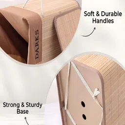 Kuber Industries Beige Bamboo Foldable Laundry Basket With Lid image 3
