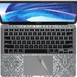 Anweshas Full Panel Designed Precision Cut Skin/Wrap/Sticker with Clear Anti-Scratch Touch Pad Track Pad Protector Cover Skin for MacBook Air 13 (2018-2020) Model - A1932/A2179 Grey Floral Abstract Combo Set-25