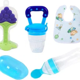 Combo Pack of 5 Food Dispensing squeeze Spoon 90ML,Baby Finger Brush, Baby bibs Teether and Feeder-picture-13