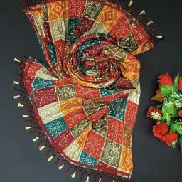 Silk Blend Printed, Floral Print Multicolor Women Dupatta-picture-13