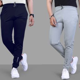 Pack of 2 Men Solid Blue, Grey Track Pants-image-74