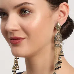 Anouk Gold-Plated Black Peacock Shaped Drop Earrings-44