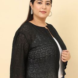 UnaOne Plus Size Self Design Cotton Open Front Shrug image 4