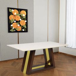 casacraft from pepperfry Belya Solid Wood 6 Seater Dining Table With Cream Marble Top-picture-23