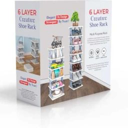 PEXFROM Adjustable 6 Layer Shoe Rack for Home, Collapsible Corner Tower for Shoes Rack Shoe Lace image 4