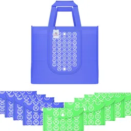 heart home Pack of 10 Smile Foldable Grocery/Shopping Bags For Women | Dark Blue & Green-picture-30