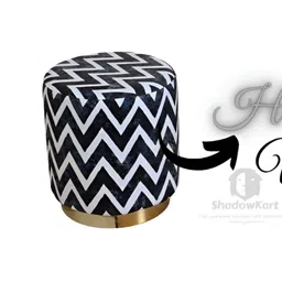 Shadowkart Black Geometric Printed Wooden Ottomans image 3