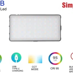 Simpex Portable RGB LED Video Light 12W , 4000mAh Built in Battery with C Type Charging 96 lx Camera LED Light image 3