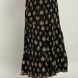 Women Printed Flared Black, Gold Skirt-image-70