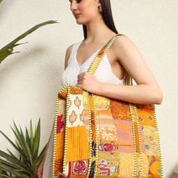 handicraft-palace Patchwork Quilted Silk Carry Bag Grocery Bag-picture-26