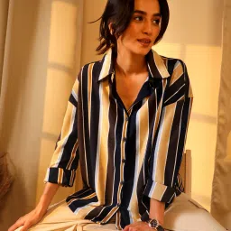 Women Regular Fit Striped Spread Collar Casual Shirt-image-41