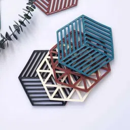 Silicone Trivet Mats and Hot Pads, Hexagon Heat Multifunction Kitchen Tool for Bowl Mats, Dish Mats Placemats(Random Color&Pattern)(Pack Of 4 Pcs) Polyvinyl Chloride Trivet-19