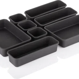 Plastic Plastic Interlocking Cutlery Drawer Desk Organizer Divider Tray (8 Pieces) Storage Basket-14