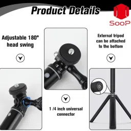Soopii Ultra Long "50 "Selfie Stick for Go Pro, Insta 360 One R One X, DJI Osmo Action Monopod, Tripod image 4