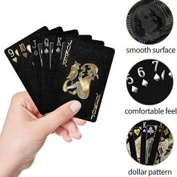 ™ Dollar Playing Cards Waterproof Black,54 Card-Gold Foil Poker Cards pack 1-14