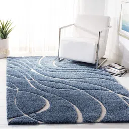 IMRA CARPET Blue & white Geometric Shaggy Carpet-picture-36
