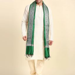 Silk Blend Woven Green Men Dupatta-20